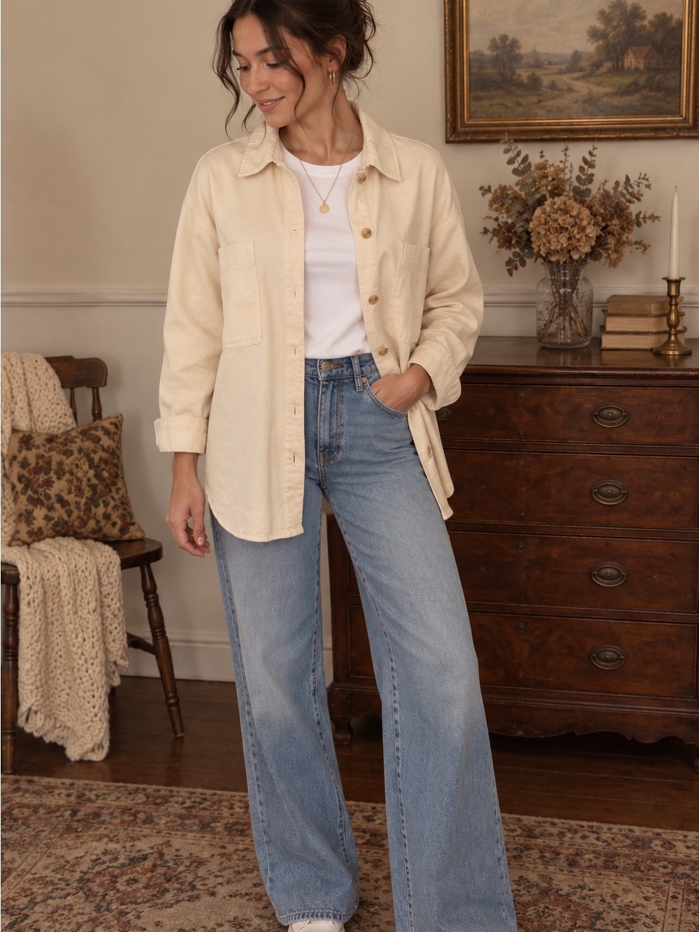 Thread & Supply Cream Button-Up Shacket